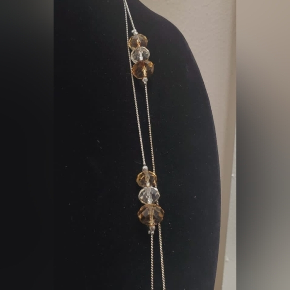 Two-strand Silver/Tan Crystal Bead Necklace. Extra Long 🌴 - Picture 6 of 10